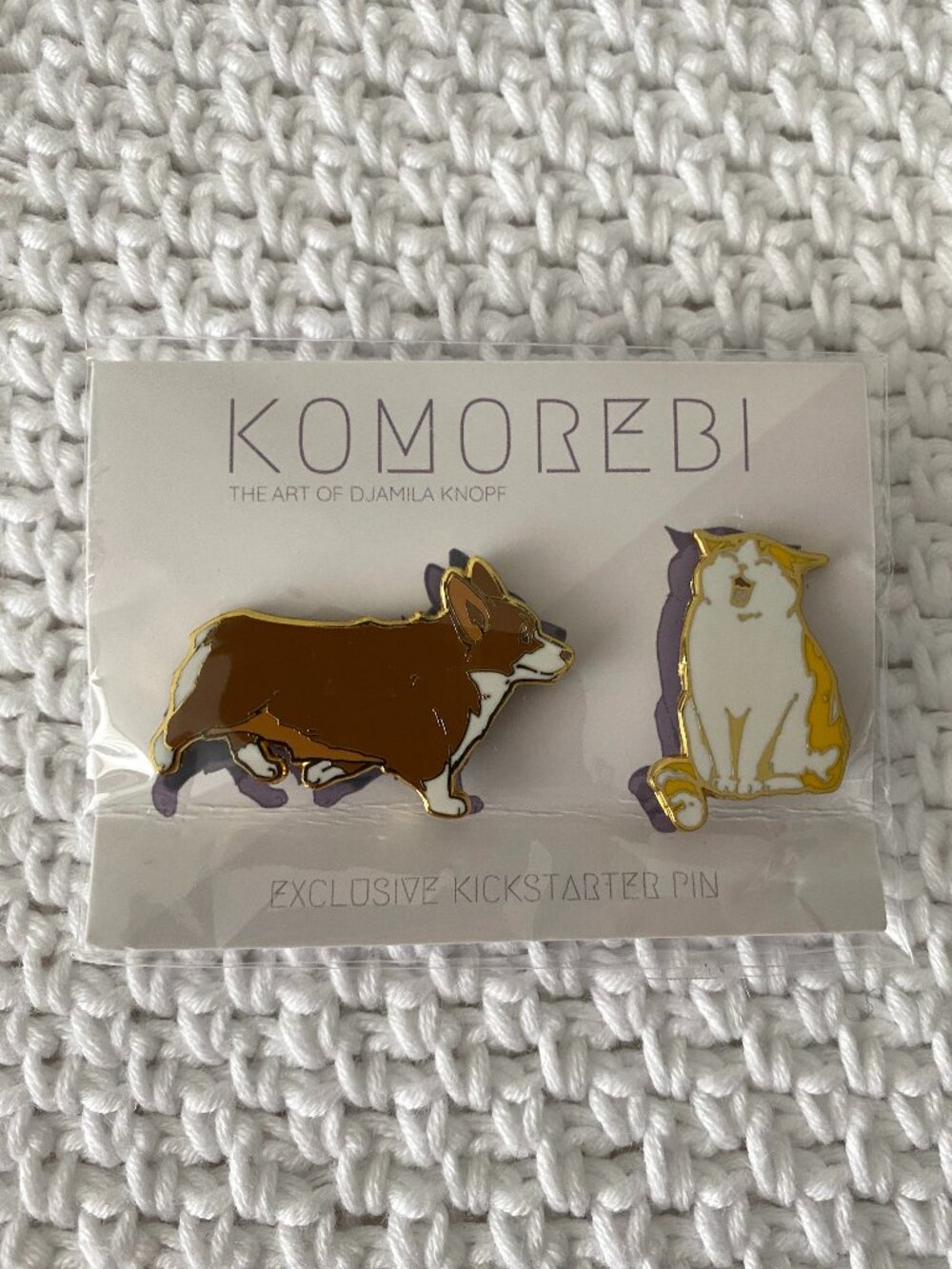 Komorebi (Djamila Knopf) 1 Corgi Dog 1 Cat Exclusive Kickstarter Enamel Pins